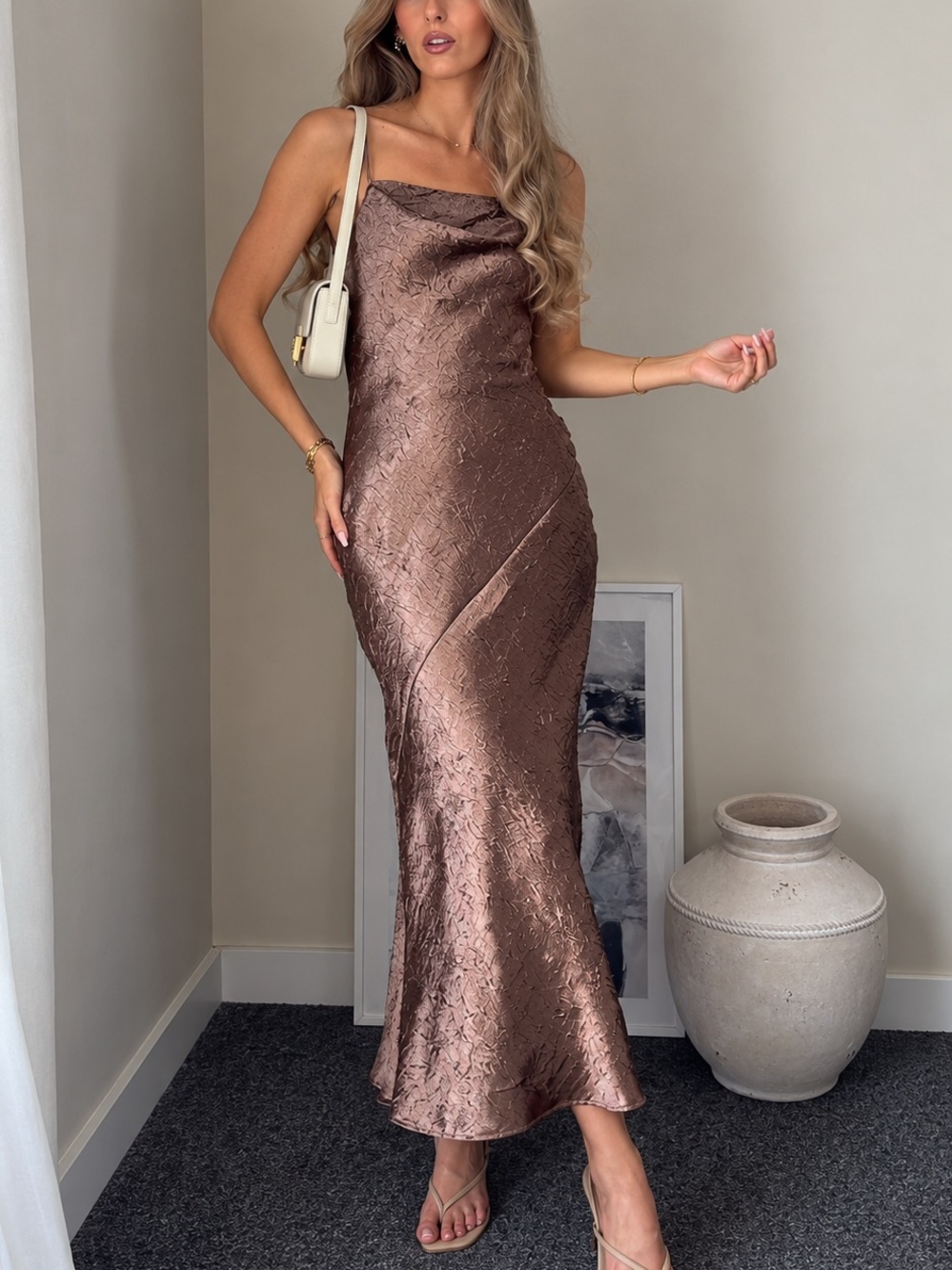 ZARA BNWT LINGERIE STYLE MIDI DRESS. BROWN 2312/721/700